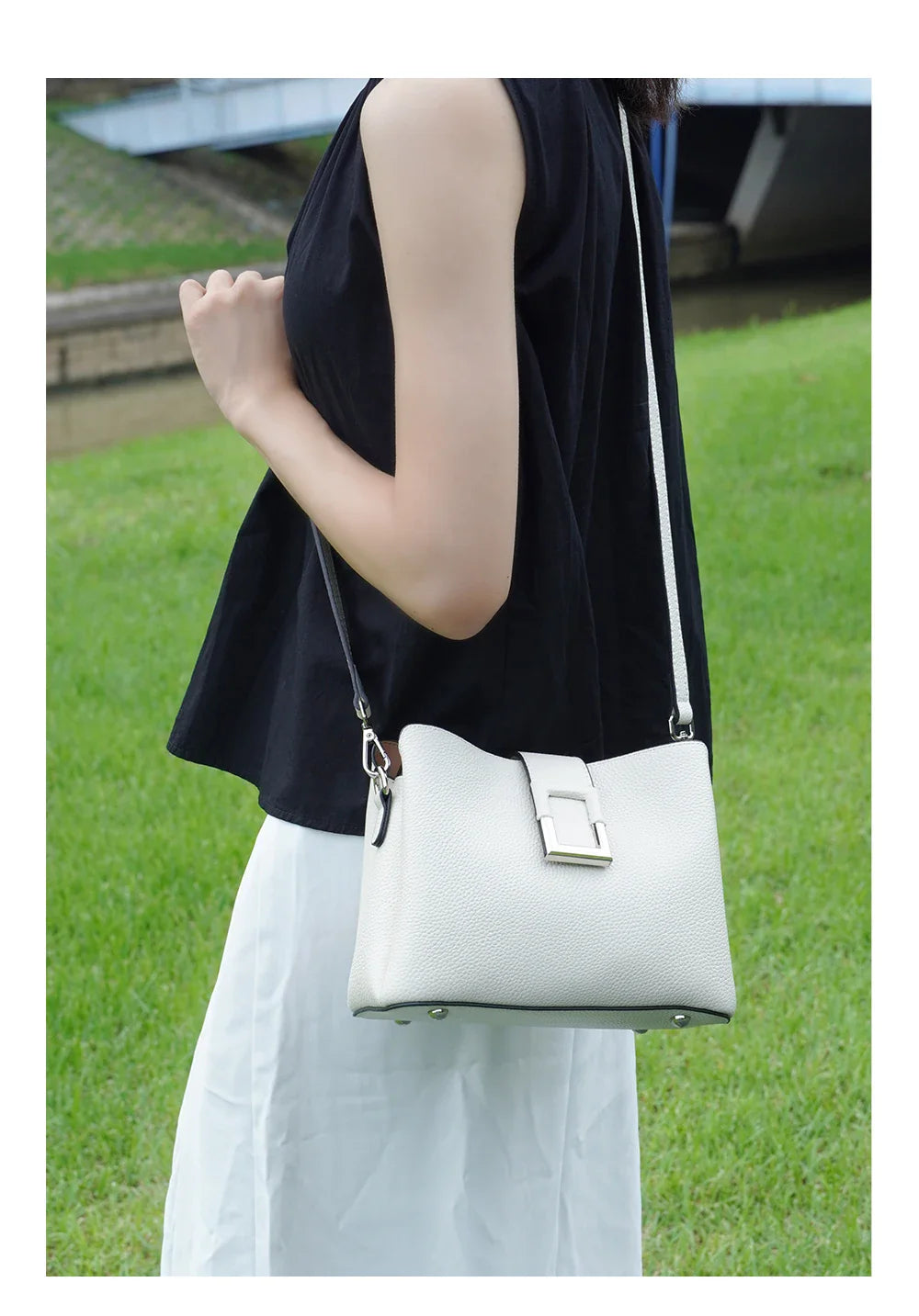 Genuine Leather White Designer Noble Shopper Shoulder Bag Commuter Large Bucket Handbag Women Tote Bucket Cross Body Bag
