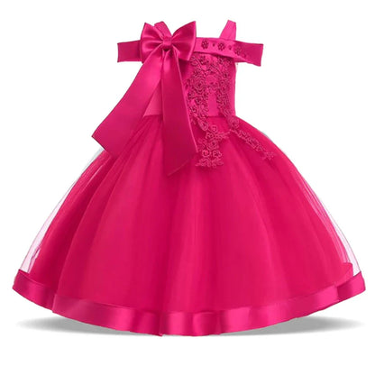 Summer Bow Party Wedding Girls Dresses Elegant Tulle Bridesmaid Birthday Princess Prom Dress Girl Gala Christmas Evening Costume