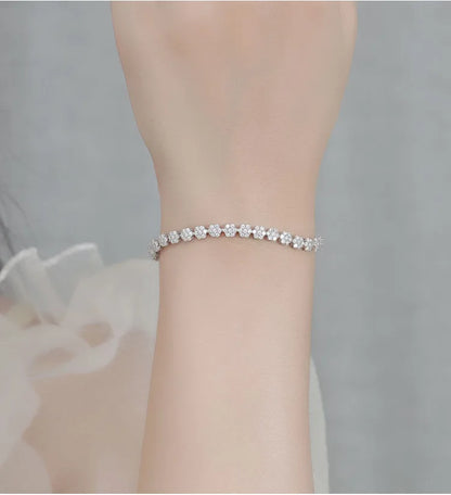 Flower Full 1.5mm D Color Moissanite Diamond Tennis Bracelet for Women 925 Silver GRA Certified Bridal Wedding Bangle Gift