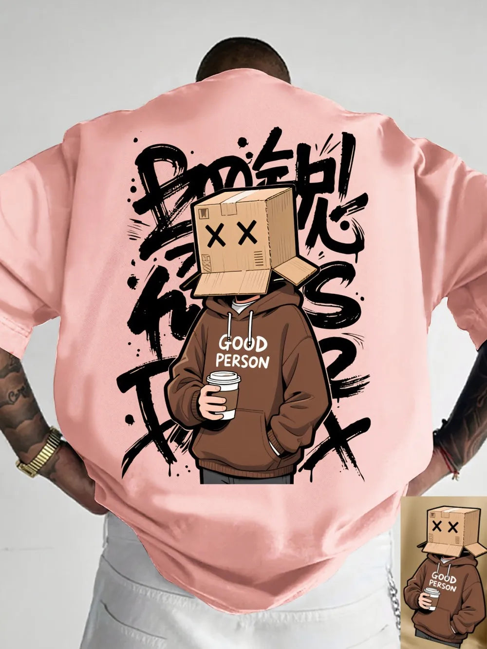 American Summer Men's Cartoon Character Letter Graffiti Print Comfortable and Breathable Round Neck T-shirt Outdoor Street Top