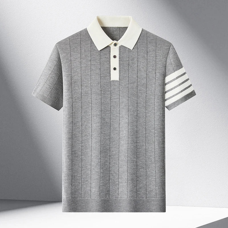 2026 Men's Short Sleeved Polo Shirt with High-end Feel, Summer Thin Design, Knitted Collar, Linen T-shirt As Base