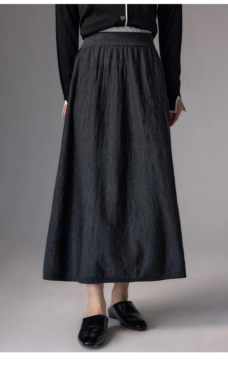 High Quality Women's 100% Worsted Wool Skirts Spring Autumn Female Knitwear Thin Lady Bottoms Cozy Clothing Summer Long Dresses