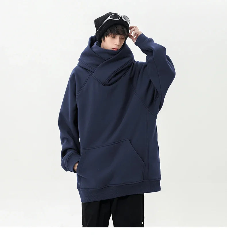 Autumn New High Neck Sweatshirt Men Pile Up Collar Hoodie Harajuku College Style Ninja Sweatshirt Casual Sports Loose Couple Top