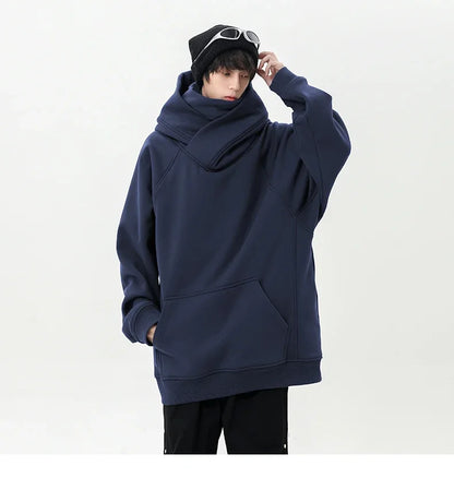 Autumn New High Neck Sweatshirt Men Pile Up Collar Hoodie Harajuku College Style Ninja Sweatshirt Casual Sports Loose Couple Top