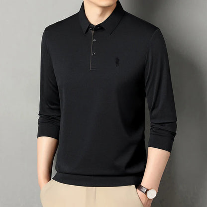 Spring and Autumn Pure Cotton Men's Long Sleeve Collar T-shirt Business Casual Fashion Comfortable Versatile Polo Shirt