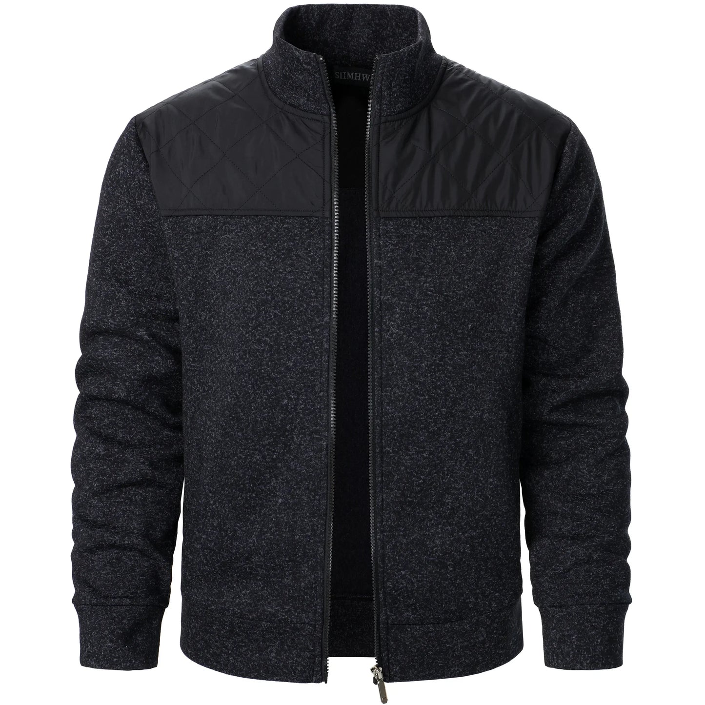 Autumn/winter men's stand-up collar striped check zipper sweater coat with color