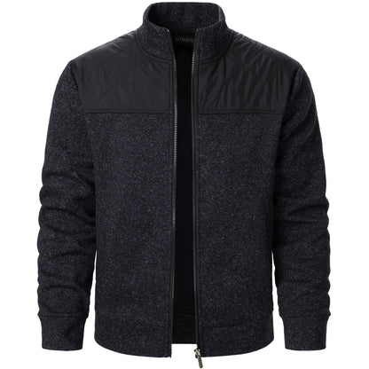 Autumn/winter men's stand-up collar striped check zipper sweater coat with color