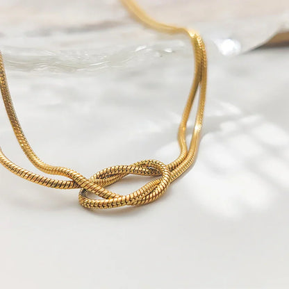 Elegant Minimalist Jewelry Lusterless 14k Gold Plated Knotted Snake Chain Necklace Women's Stainless Steel Accessories