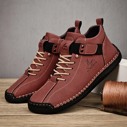 Handmade Leather Casual Men Shoes Design Sneakers Man Breathable Leather Shoes Men Ankle Boots Outdoor