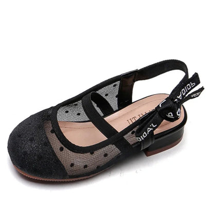 Mesh Black White Polka Dot Shoes Sandals for Girls with Heels Mules Sling Back Shoes for Girls Luxury Shoes for Girls To Dress