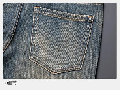 New Spring/Autumn Fashion Trendy Printed American Retro Straight Leg Jeans Men's Casual Sports High Quality Stretch Denim Pants