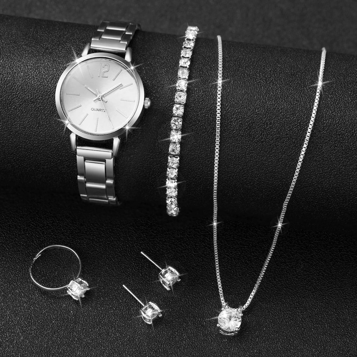 5/6PCS Fashion Women Watches Jewelry Set Luxury Analog Quartz Watch for Women Reloj Mujer Girls Clock Gift（Without Box）