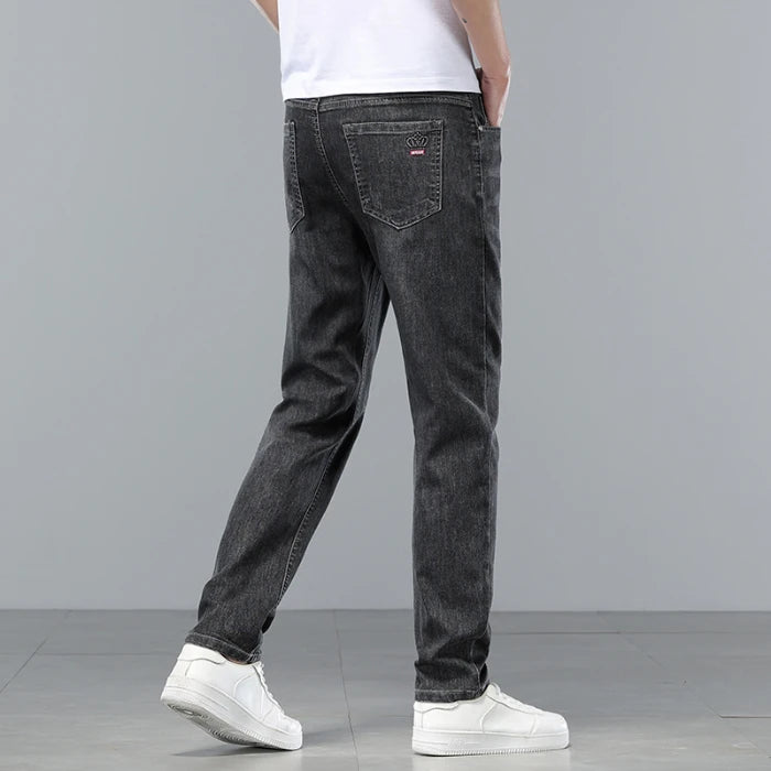  Brand Clothing Spring Summer Slim Men's Jeans Casual Breathable Cotton Fabric Stretch Denim Pants Blue Trousers Male Plus Size