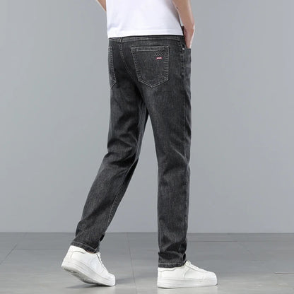  Brand Clothing Spring Summer Slim Men's Jeans Casual Breathable Cotton Fabric Stretch Denim Pants Blue Trousers Male Plus Size