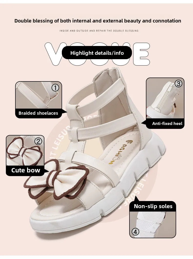 Girls Sandals Summer 2025 New Fashion Children Roman Shoes Middle and Large Children Soft Open Toe Little Girl Princess Shoes