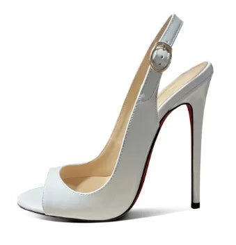 New 12cm black fish mouth empty toe sandals with sexy ultra light lipstick sole high heels for women with slim heels