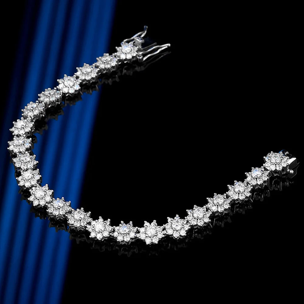Full Moissanite Tennis Bracelet For Woman S925 Silver Certified Lab Diamond Flower Shape Bracelet Party Fine Jewelry