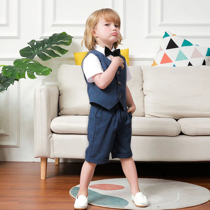 Baby Boy Clothes Toddler Wedding Suit Set Kids Birthday Party Outfit Gemtleman Formal Short Sleeve Cotton Clothing Set 3PCS