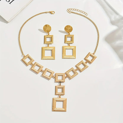 Lxalry 14K Gold Geometric Set, Electroplated Necklace & Earrings, Hypoallergenic 316L, Gift For Everyday Chic To Evening Glamour
