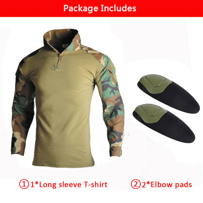 Outdoor Tactical Uniform Military Camo Hiking Training Shirts Workwear Cargo Pants+Pads Airsoft Paintball Hunting Clothes Sets