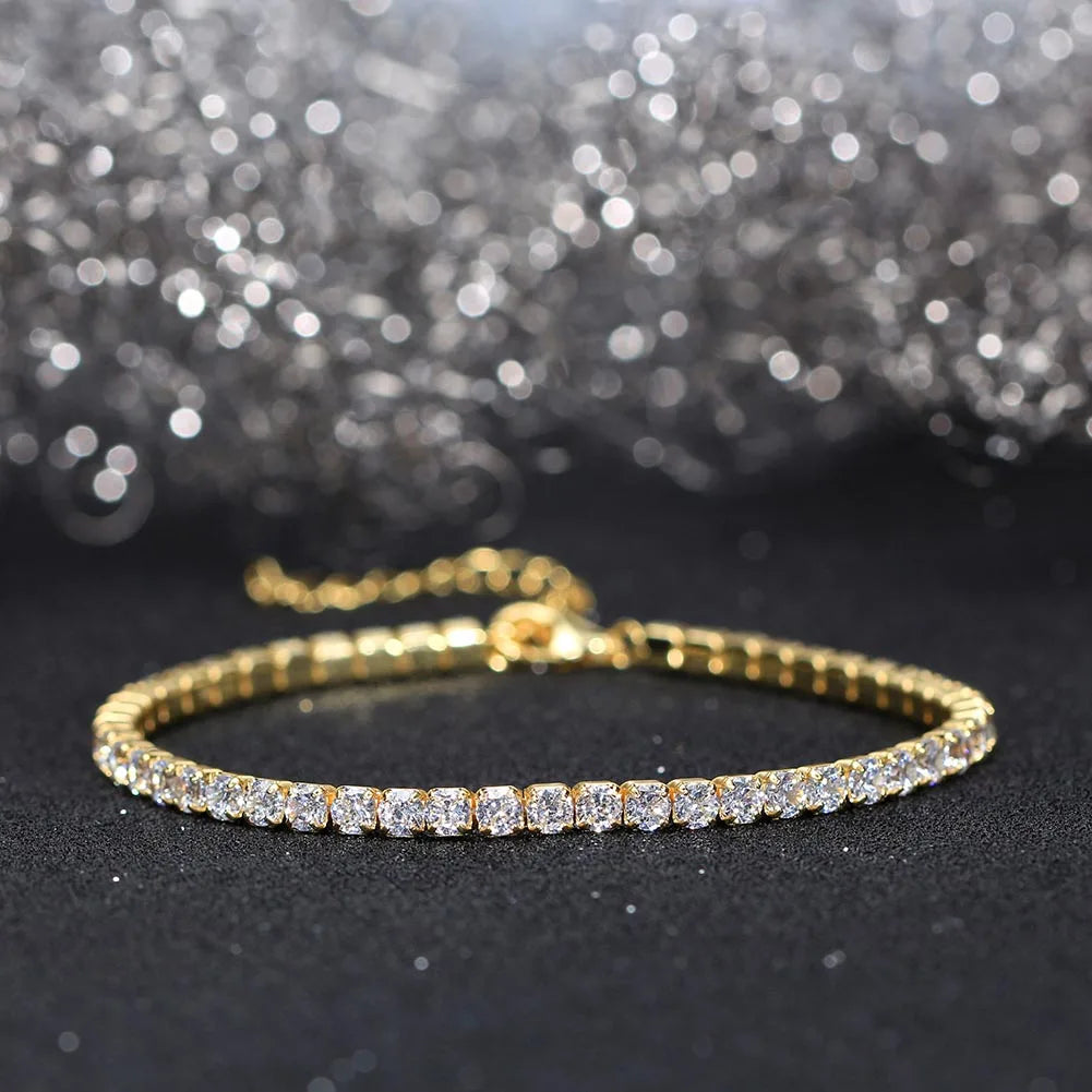 Fashion 3mm Bezel Setting Colorful 4A Cubic Zirconia Tennis 925 Sterling Silver Adjustable Bracelet for Women SB192