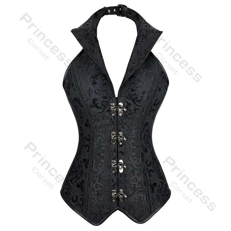 Steampunk Corsets for Women V-neck Gothic Corset Jacquard Corset Vest Cosplay Costume Pirate Corset Brown Black