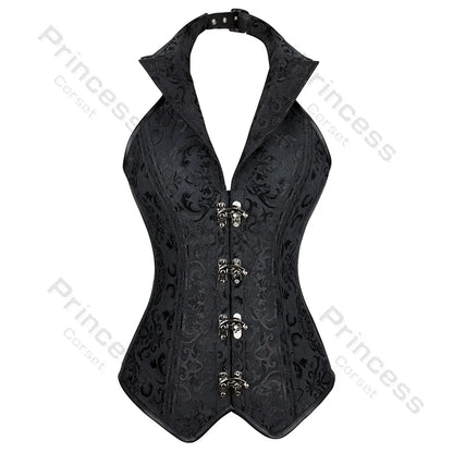 Steampunk Corsets for Women V-neck Gothic Corset Jacquard Corset Vest Cosplay Costume Pirate Corset Brown Black