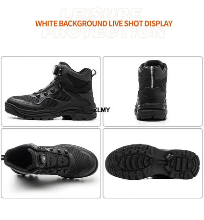 Construction Work Boots Men Steel Toe Safety Shoes Rotated Button Anti-smash Puncture Proof Sneakers Man High Top Security Boot