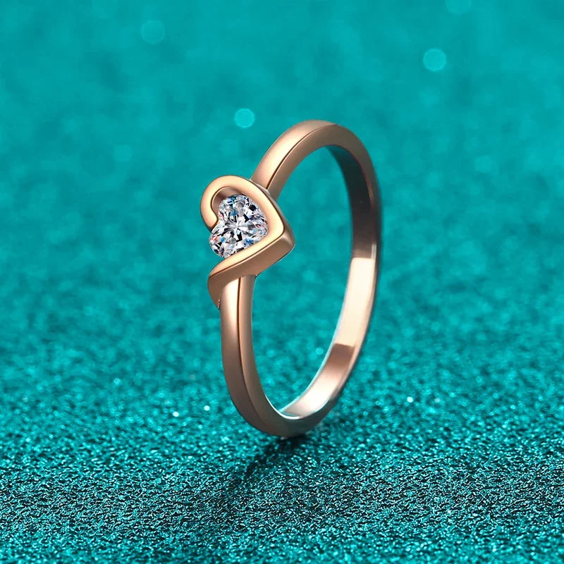 Heart Cut Moissanite Eternity Ring 925 Sterling Silver with Champagne White Gold Plated Band Lab Diamond Rings For Women