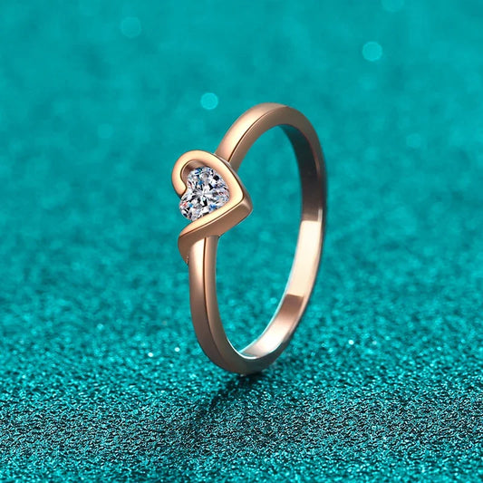 Heart Cut Moissanite Eternity Ring 925 Sterling Silver with Champagne White Gold Plated Band Lab Diamond Rings For Women