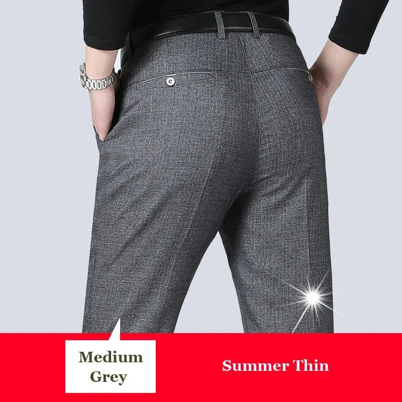 Autumn Summer Men's Slim Casual Pants Fashion Business Stretch Thicken Trousers Men Brand Solid Pant Black Navy Man Plus Size