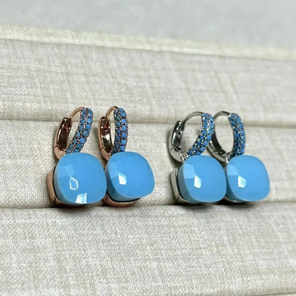 10.6mm Nudo Earrings Inlay Turquoise Zircon For Women Blue Topaz Drop Candy Square Crystal Earring Fashion Jewelry Gift