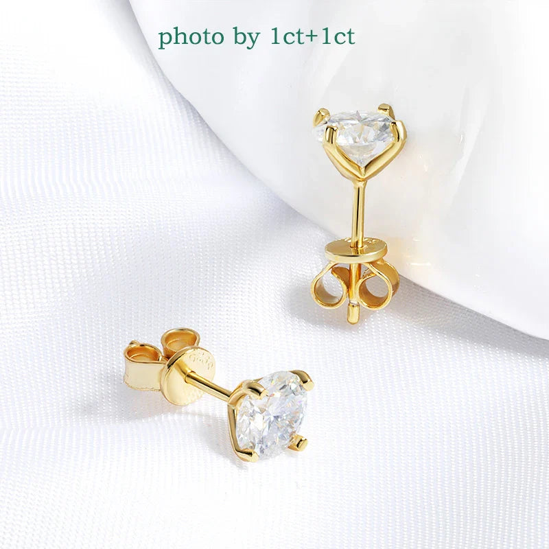 Original S925 Sterling Silver Moissanite Stud Earrings VVS Round Cut 18k Gold Imitation Diamond Ear Studs for Women Gift