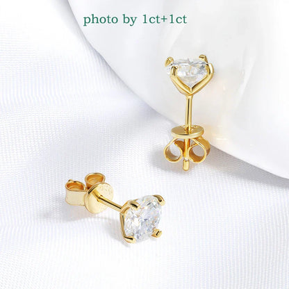 Original S925 Sterling Silver Moissanite Stud Earrings VVS Round Cut 18k Gold Imitation Diamond Ear Studs for Women Gift