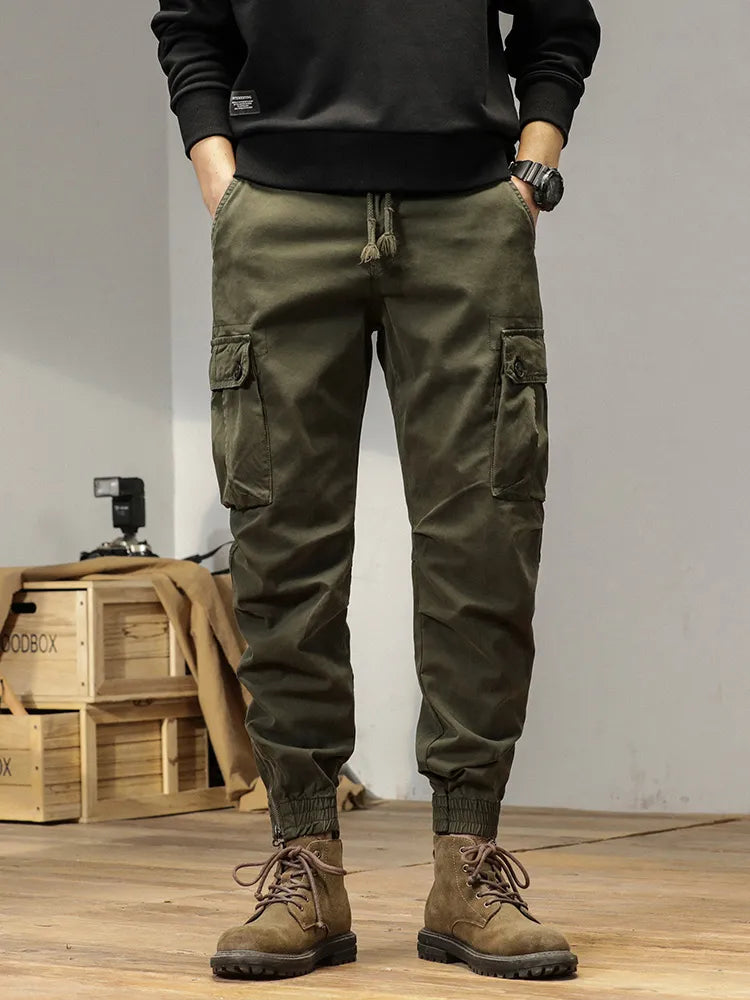 2025 New Multi-Pockets Spring Summer Cargo Pants Men Streetwear Zipper Leg Skinny Work Joggers Cotton Casual Tactical Trousers