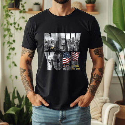 New Summer 100% Cotton T-Shirt New York City Landmark Letter Retro American Street Style Oversized Breathable Short Sleeve