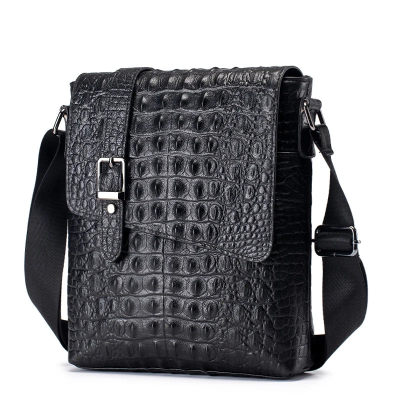 Genuine Leather Men's Crocodile Pattern Shoulder Bag Fashion Men Messenger Chest Bag Vintage Crossbody Travel Bag