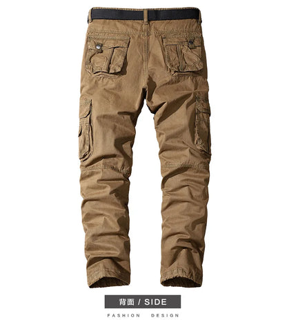 Four-season Pure Cotton Casual Pants Men's Work Pants Multi-pocket Straight Trousers