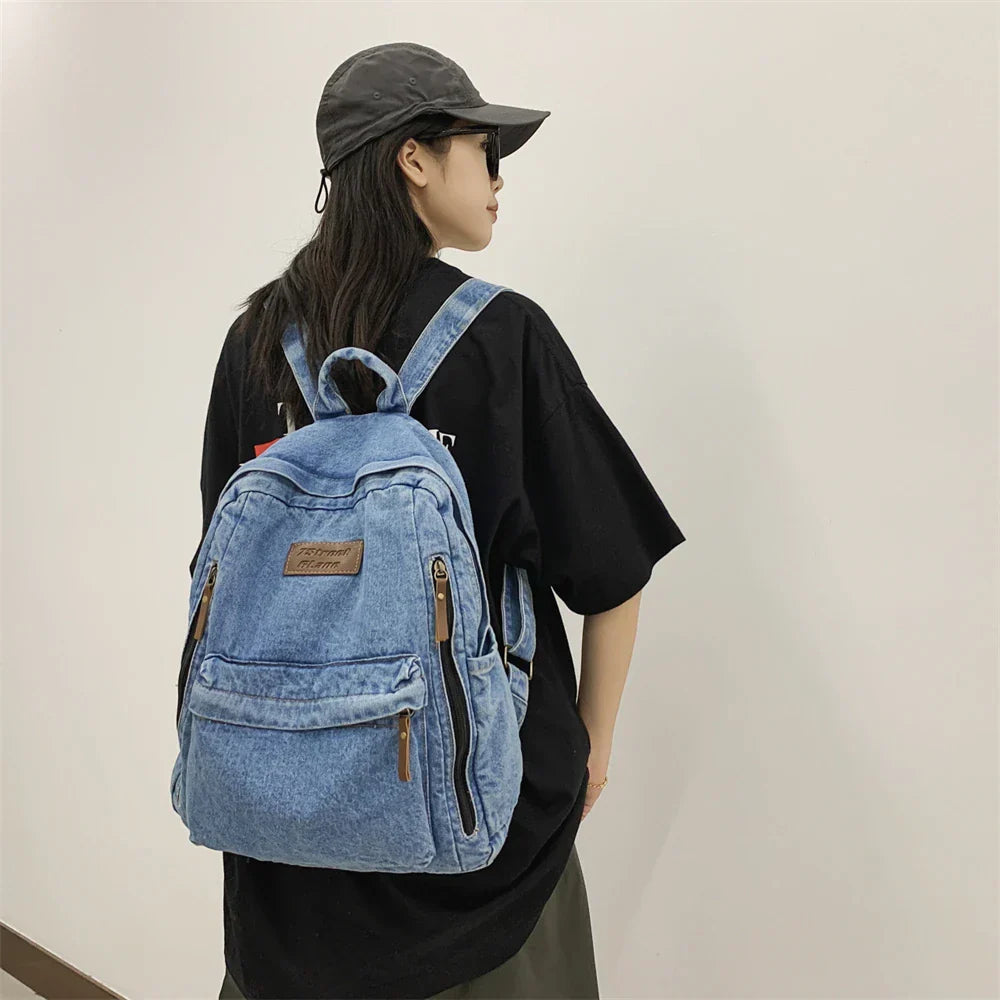 Fashion Backpacks for School Trend Student Jeans Bag Multi Pockets Large Capacity Rucksack Mochila De Escola Feminina 2023