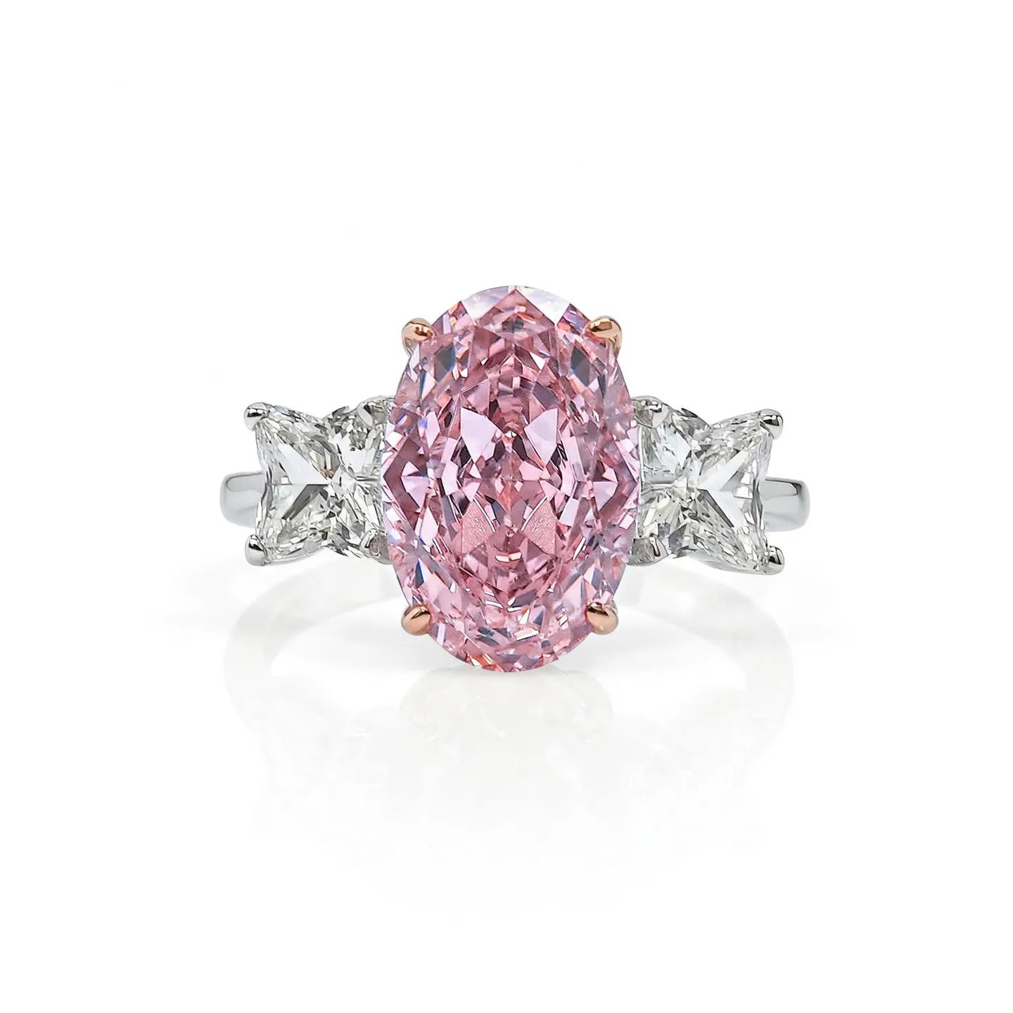 S925 Silver Ring 8 * 12mm Elliptical Zircon Powder Ice Flower Cut Ring Sweet Wind Jewelry