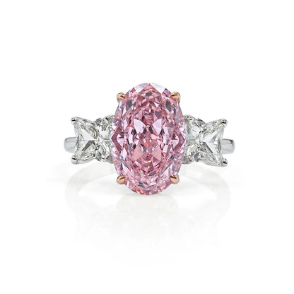 S925 Silver Ring 8 * 12mm Elliptical Zircon Powder Ice Flower Cut Ring Sweet Wind Jewelry