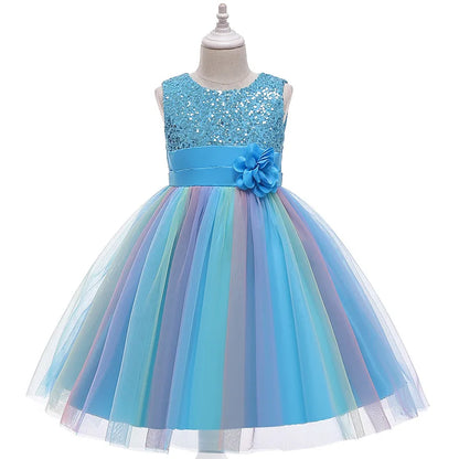 3-12T Sequins Girls  Perform Prom Dress Rainbow Little Princess Piano Banquet Formal Gala Clothes Wedding Sequins Evening Dress