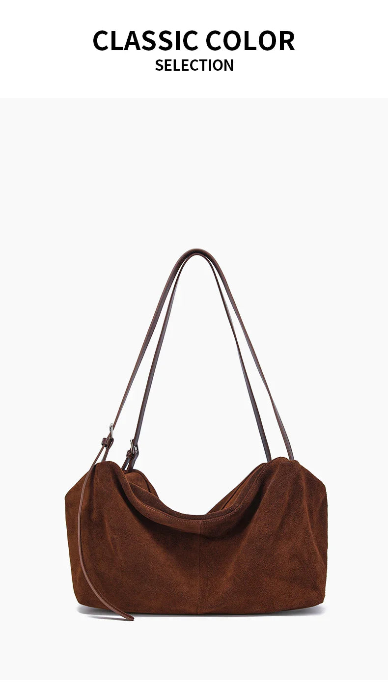 Women's Natural Nuede Genuine Leather Handbags Ladies large capacity Tote Bag Female Design Luxury Commuting Yoga Bag  hobo bag