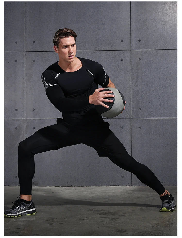 Mens Gym Compression Leggings Sport Training Pants Dry Fit Running Tights Fitness Basketball Jogging Workout Trousers Polyester
