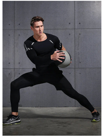 Mens Gym Compression Leggings Sport Training Pants Dry Fit Running Tights Fitness Basketball Jogging Workout Trousers Polyester