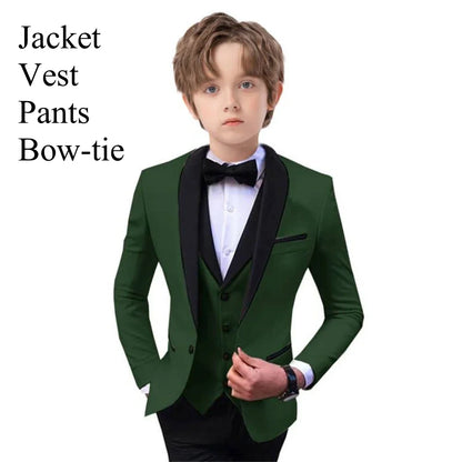 Slim Fit Boy's Suit Set 3 Pieces Tuxedo For Formal Occasion Blazer Vest And Pants Kids Outfit For Wedding Prom School Activities