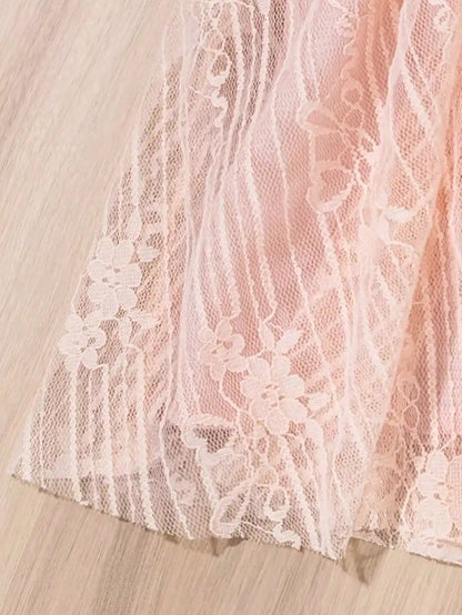Korean fashion lace, solid color princess dress, slightly elastic, children's slim fit, popular style