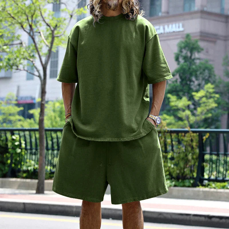 2024 Summer New Men's Set Japanese Style Plus Size Casual Loose Sports Suit Short Sleeve T-shirt Shorts Two-piece Men's Clothing