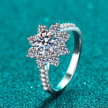 1ct 2ct Moissanite Eternity Ring 925 Sterling Silver with Gold Plated Wedding Flower Lab Diamond Rings For Women Jewelry