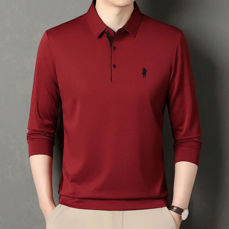 Spring and Autumn Pure Cotton Men's Long Sleeve Collar T-shirt Business Casual Fashion Comfortable Versatile Polo Shirt